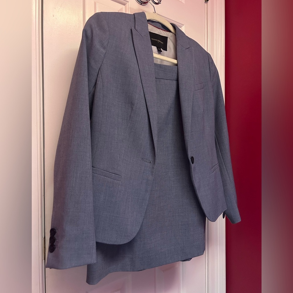 Banana Republic Heather Blue Blazer & Pencil Skirt Suit